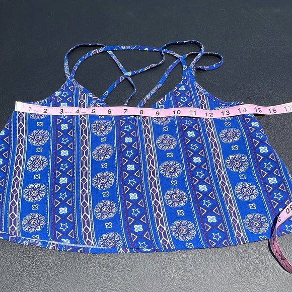 Hollister crop top blue double criss cross spaghetti strap juniors small top - Picture 3 of 8